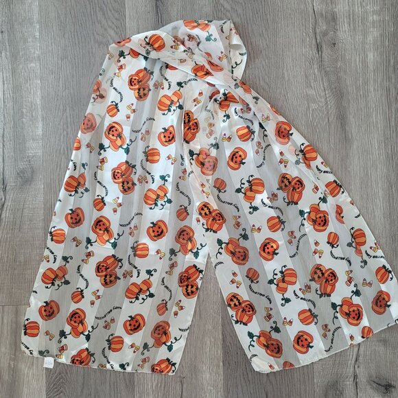Halloween fall pumpkin scarf white orange - Picture 1 of 2